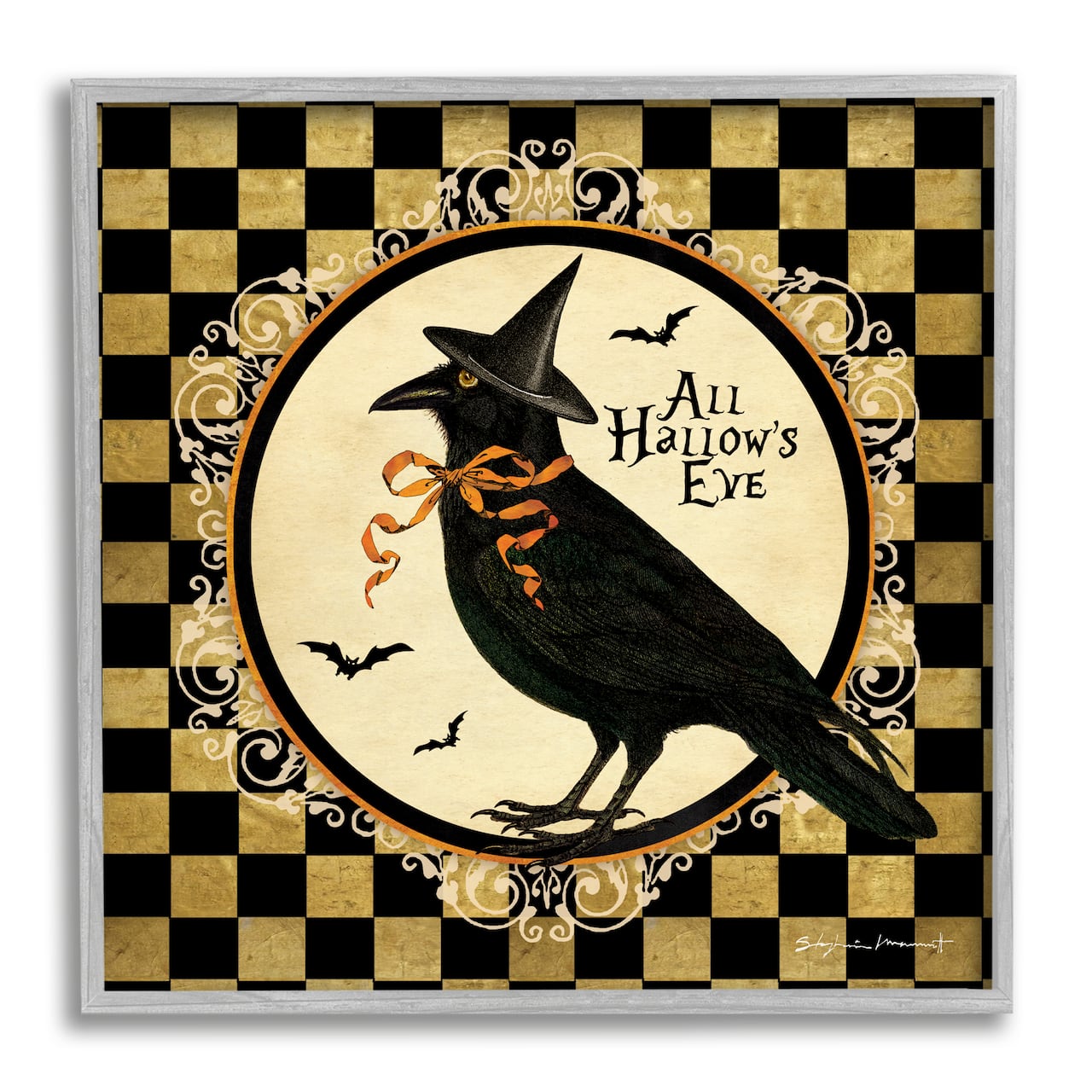 Stupell Industries All Hallow's Eve Halloween Crow Framed Giclee Art